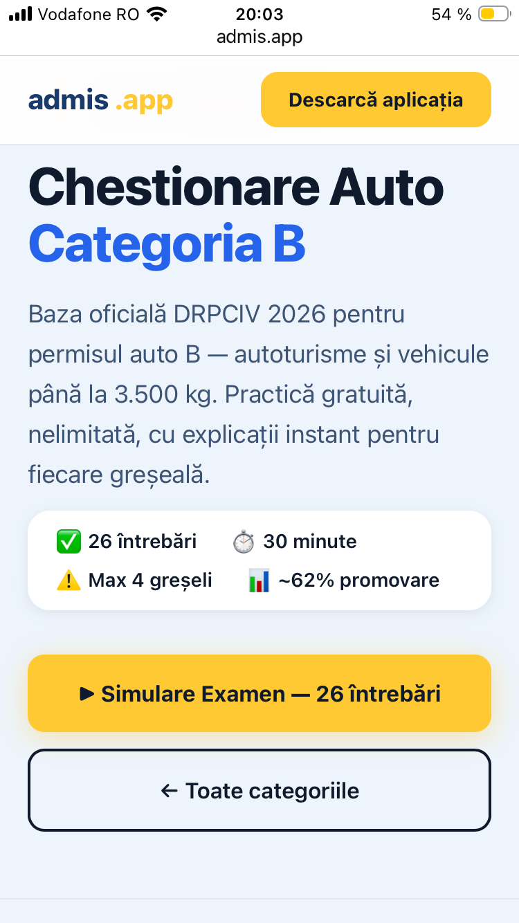 Chestionare Categoria B — admis.app